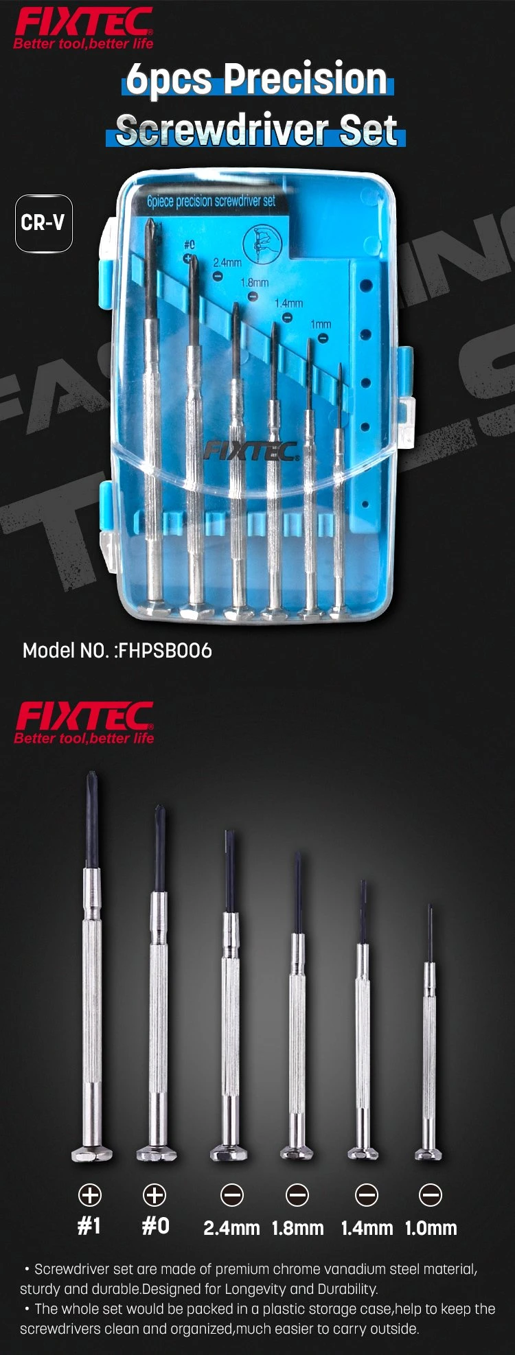 Ftxtec CRV Precision Tool Kit 6 PCS Mini Precision Screwdriver Bits Set